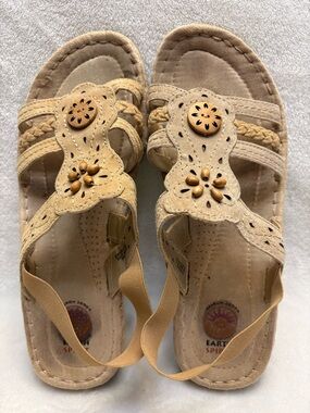 Earth Spirit Gelron Andi Sandal Honey Elastic Slingback Beaded Womens Size 10